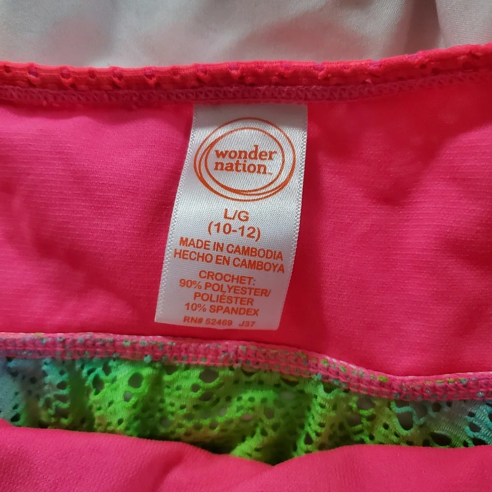 Wonder Nation‎ Girls Bright Colorful Rainbow Colored Mesh Tankini Size L 11/12